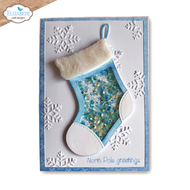 Elizabeth Craft Designs Stocking Dies 2389 sequins blue stocking snowflakes north pole greetings card