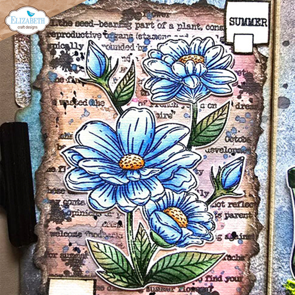 Elizabeth Craft Designs Summer Flower Stamp and Die Set csd414 blue floral