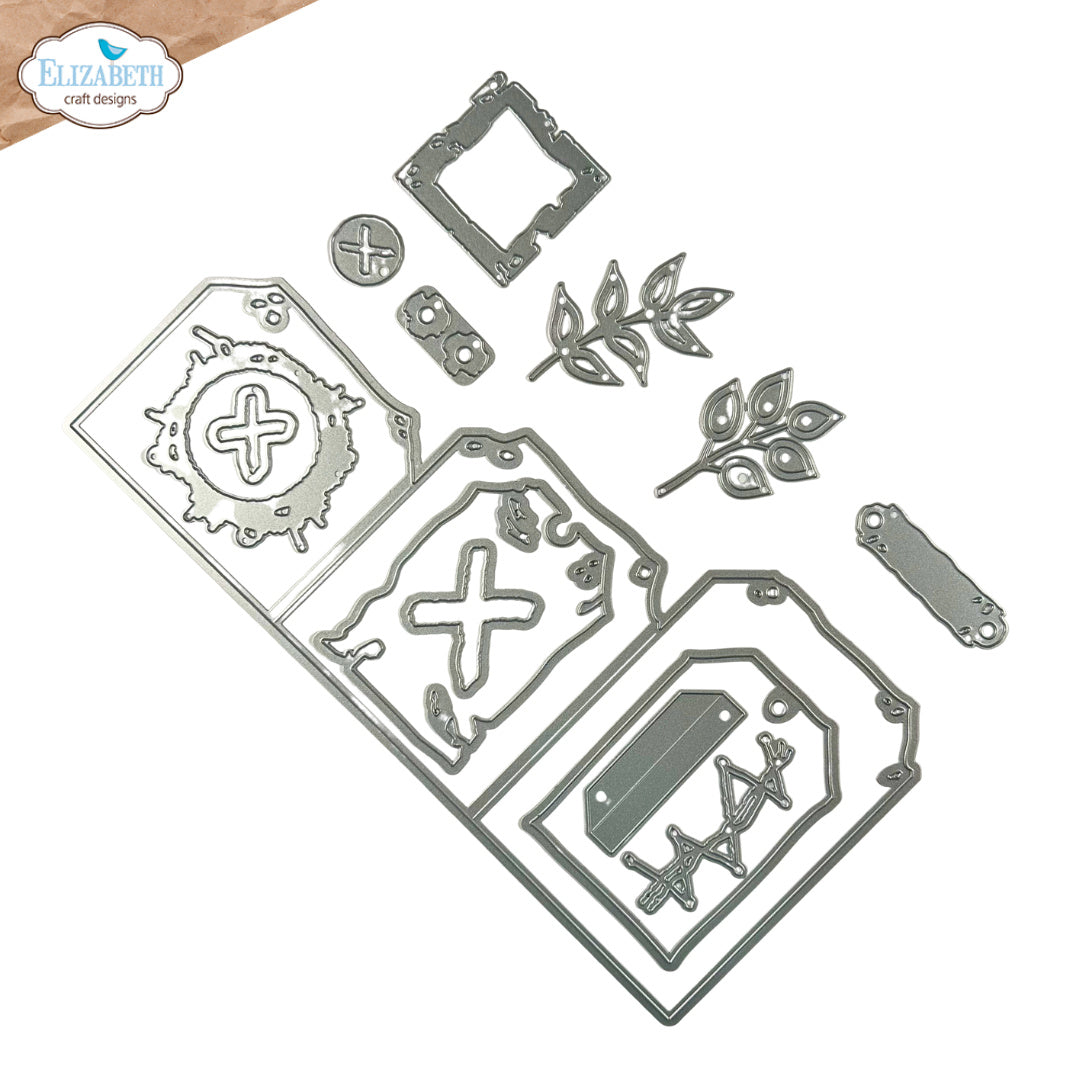Elizabeth Craft Designs Tag Folding Trio Dies 2321 leaves