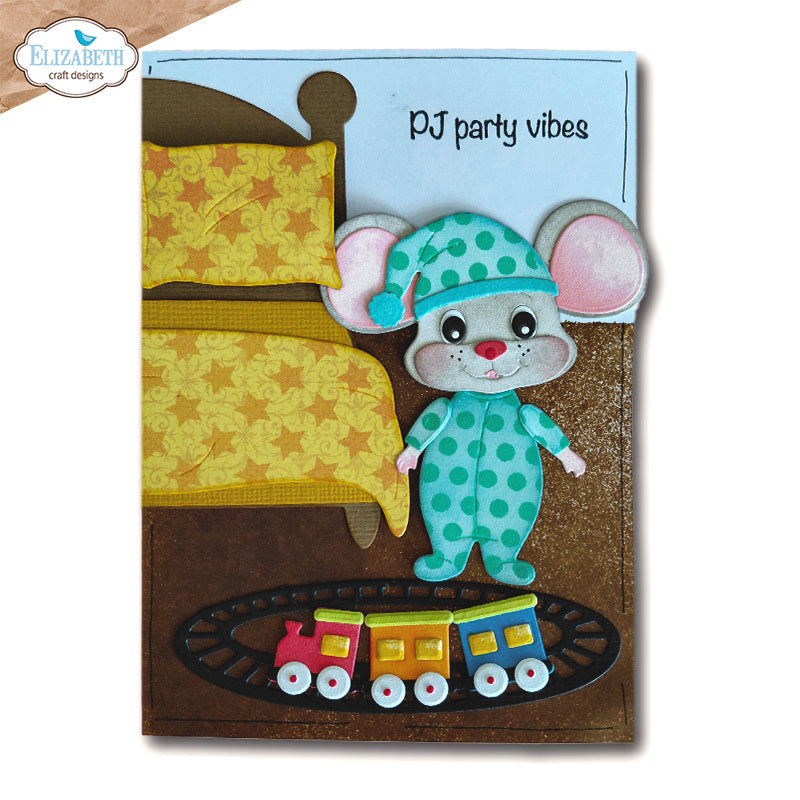 Elizabeth Craft Designs Textile Clear Stamps cs464 star bed mouse in pajamas train pj party vibes card