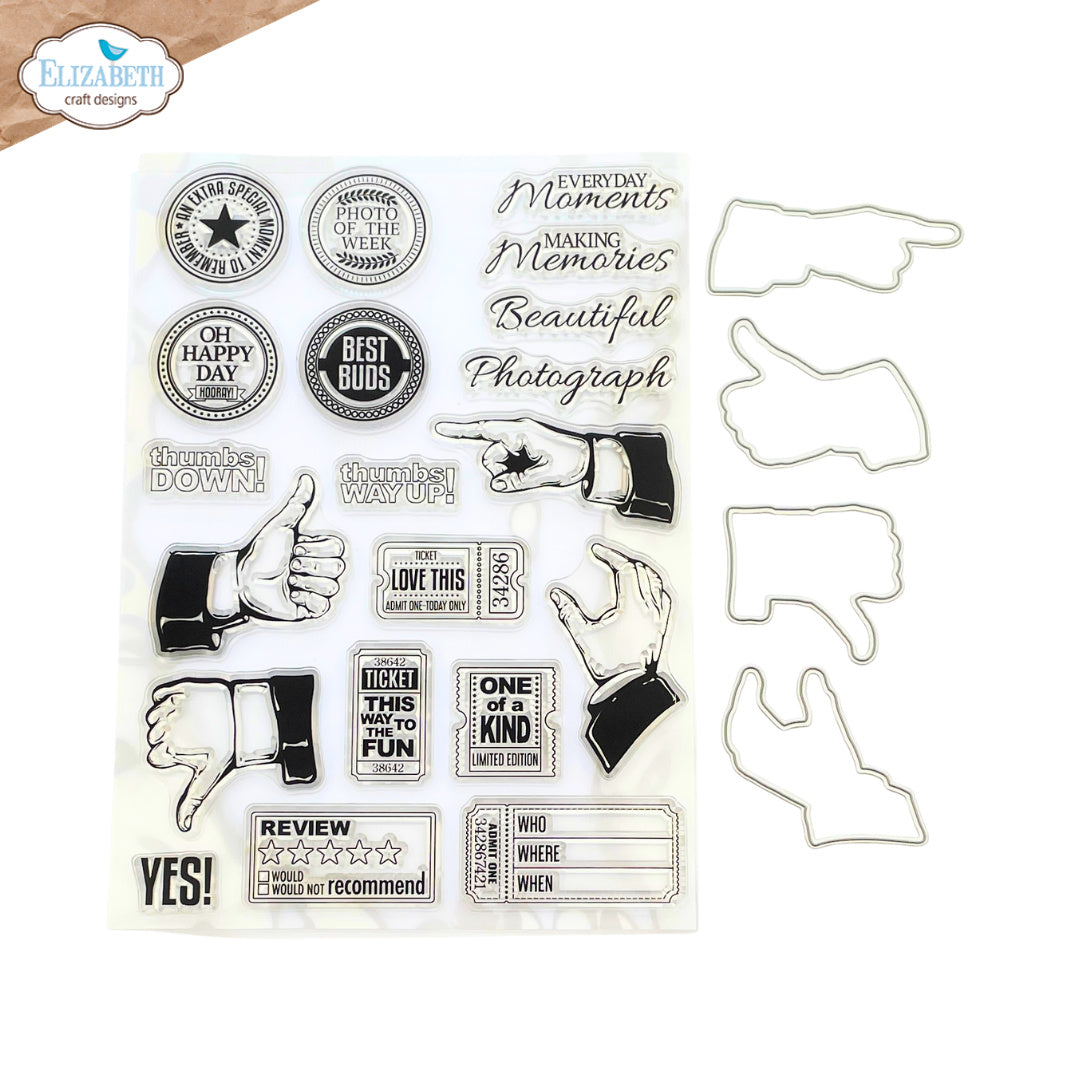 Elizabeth Craft Designs Thumbs Up Stamp and Die Set csd444 pieces