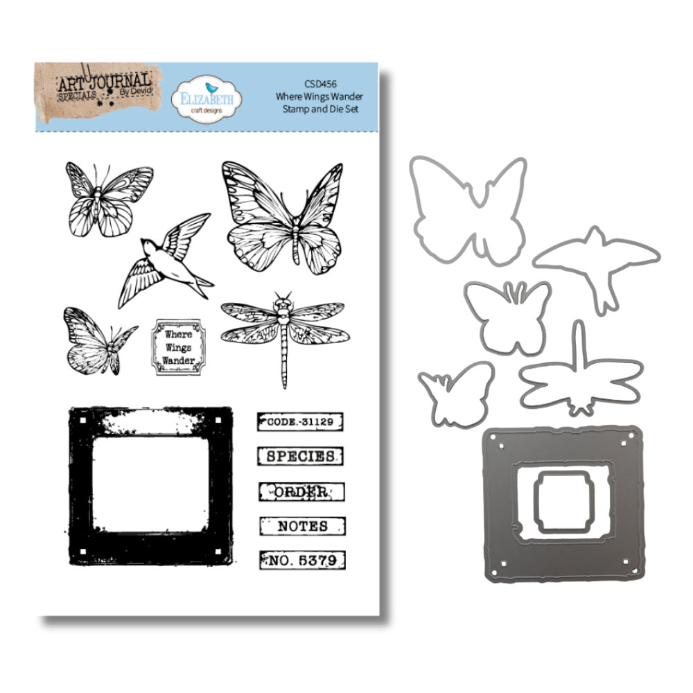 Elizabeth Craft Designs Where Wings Wander Stamp and Die Set csd456