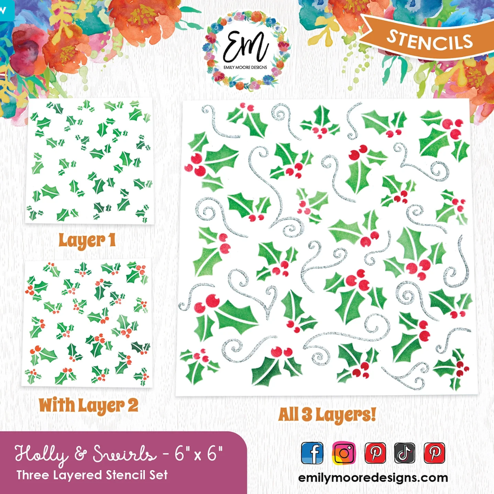 Emily Moore Designs Holly & Swirls Stencil Set stc-hsl