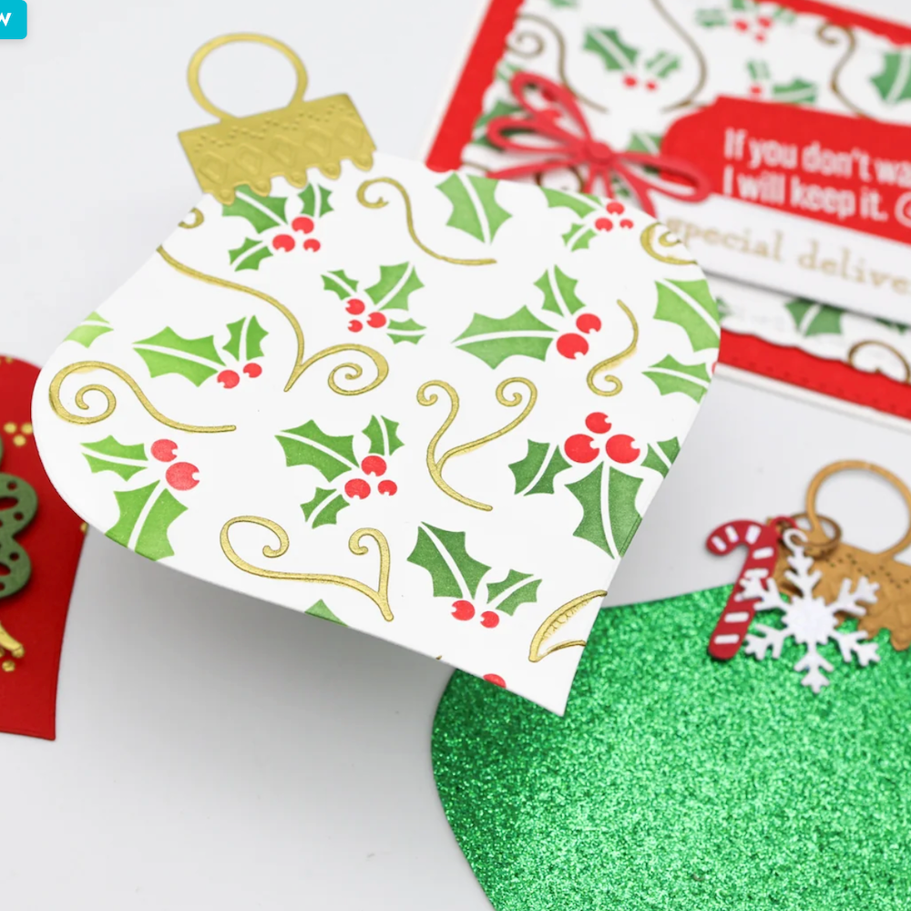 Emily Moore Designs Holly & Swirls Stencil Set stc-hsl ornament gold red green 