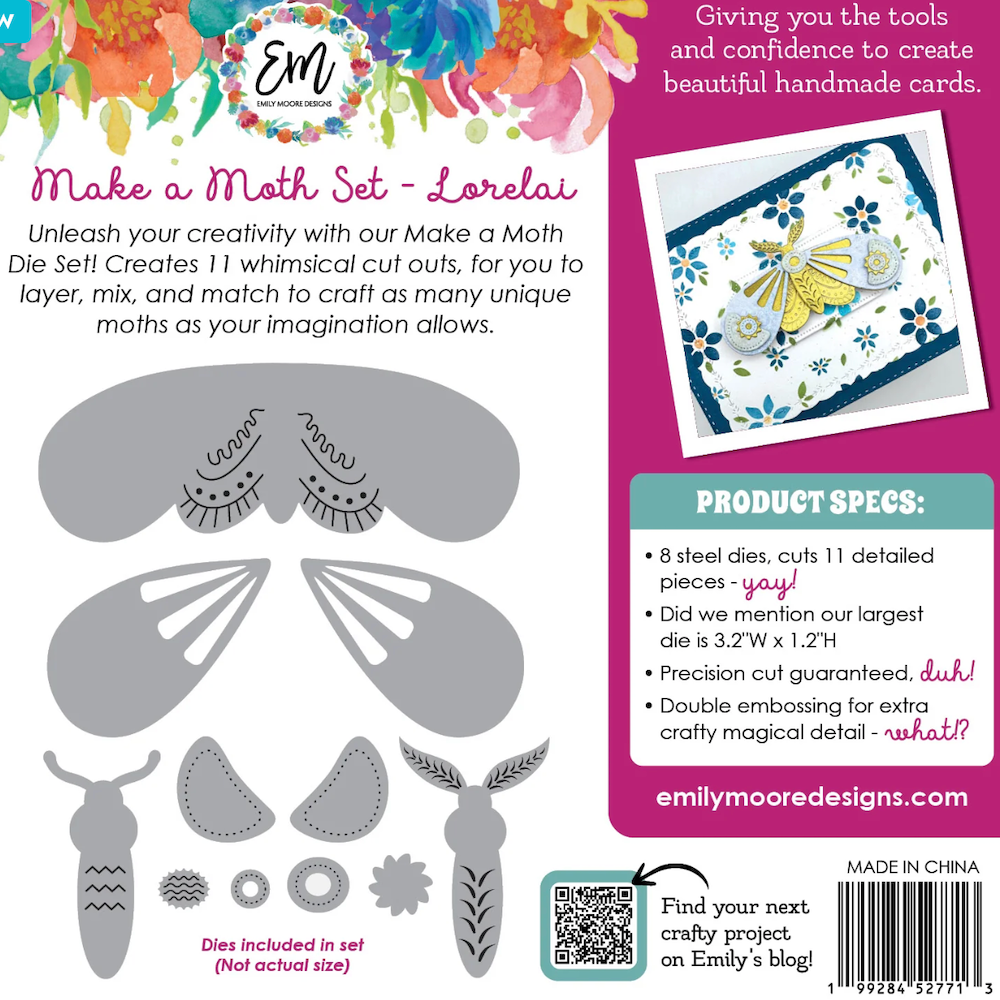 Emily Moore Designs Lorelai Moth Die Set die-mml-01 back