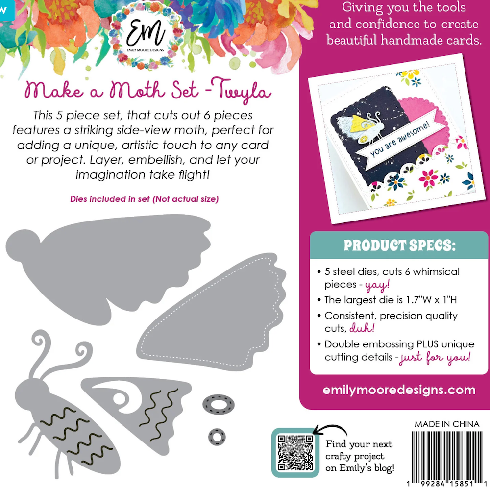 Emily Moore Designs Twyla Moth Die Set die-mmt-01 back