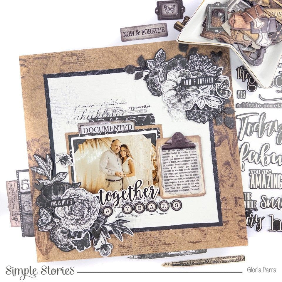 Simple Stories Vintage Essentials Chipboard Clipboards 20415 Documented Together Couples Layout
