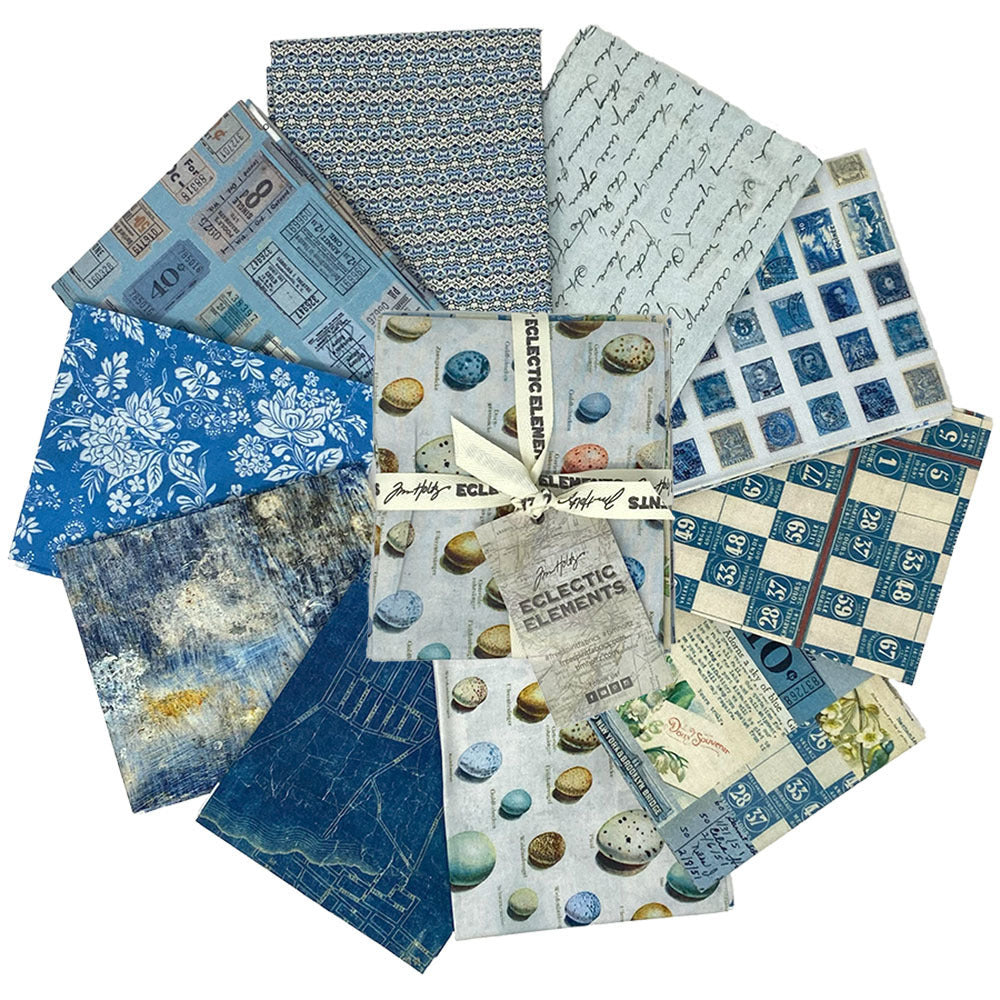 Tim Holtz Fabric Palette Fat Quarters Bundle Blue Teal Green And Neutral