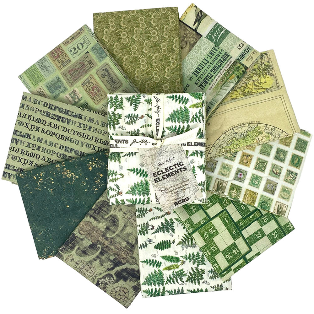 Tim Holtz Fabric Palette Green Bundle of 10 Fat Quarters