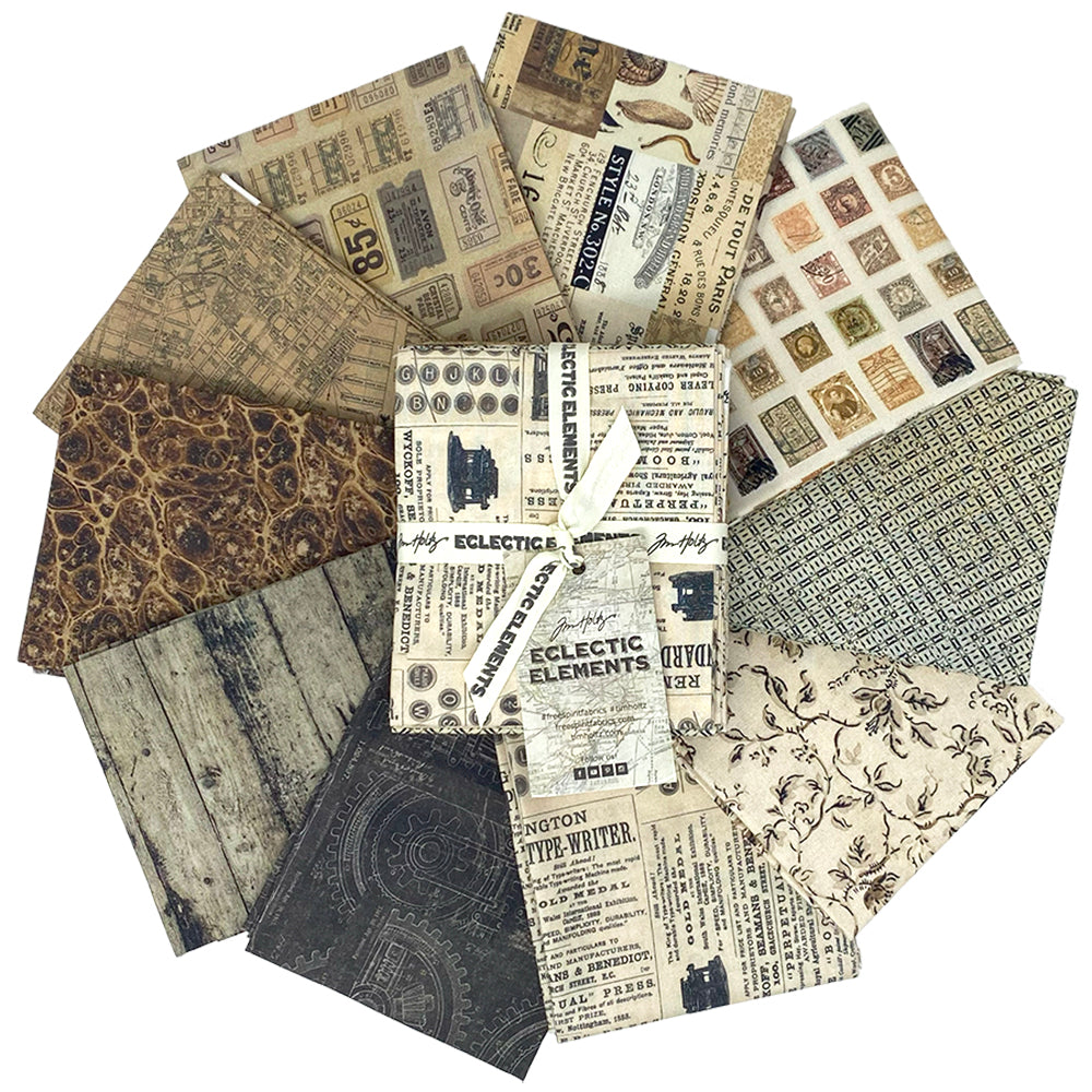 Tim Holtz Fabric Palette Fat Quarters Bundle Blue Teal Green And Neutral