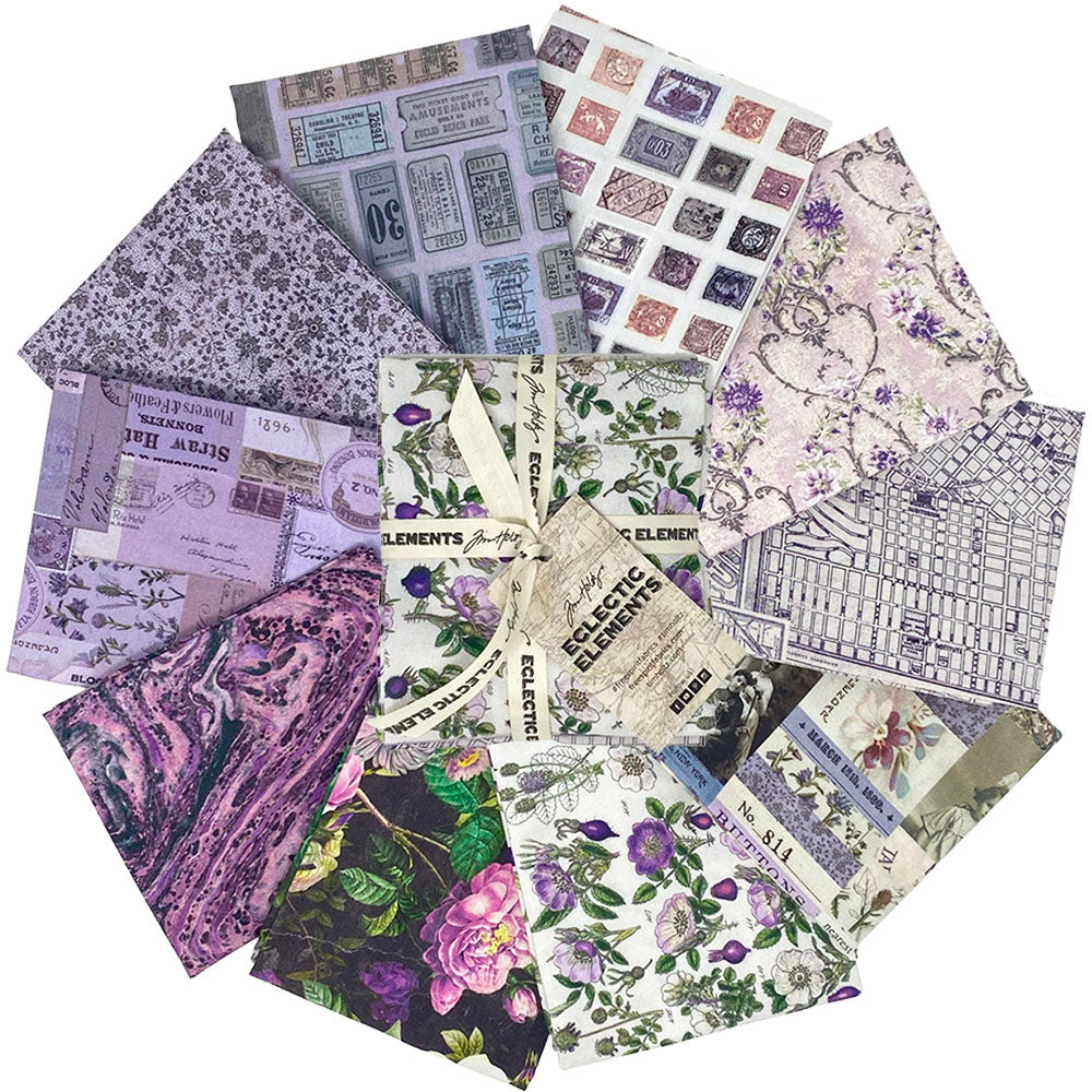 Tim Holtz Fabric Palette Purple Bundle of 10 Fat Quarters