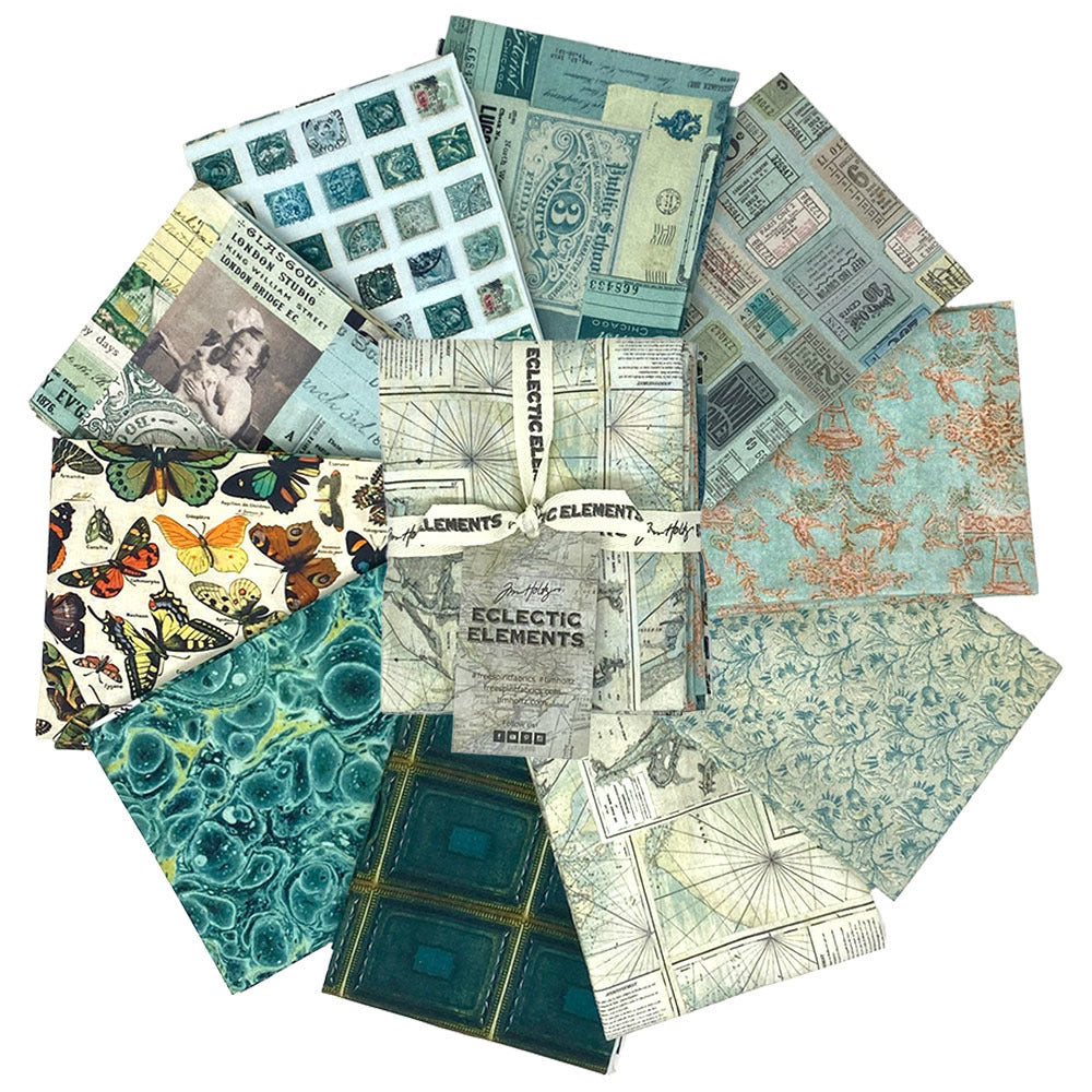 Tim Holtz Fabric Palette Teal Bundle of 10 Fat Quarters