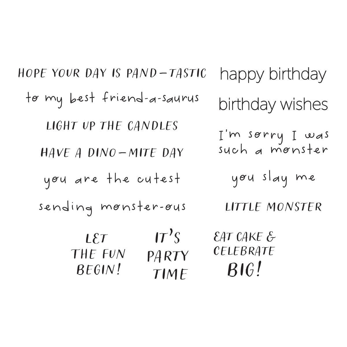 stp-221 Spellbinders Monster Birthday Sentiments Clear Stamps