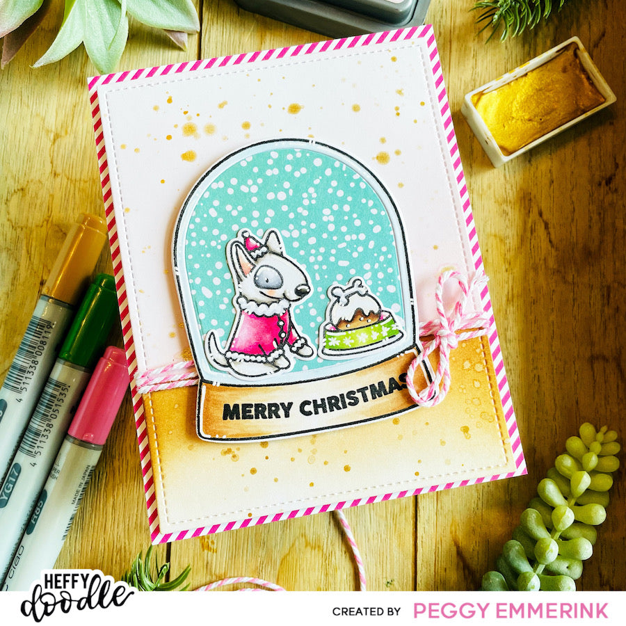 Heffy Doodle Happy Howlidays Clear Stamp And Die Set hfd0551 Snow Globe Holiday Pet Card