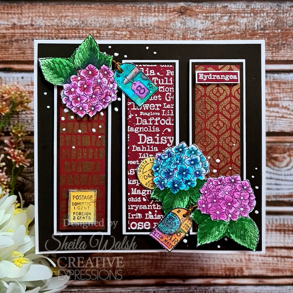 Woodware Craft Collection Garden Tags Clear Stamps frb006 hydrangea