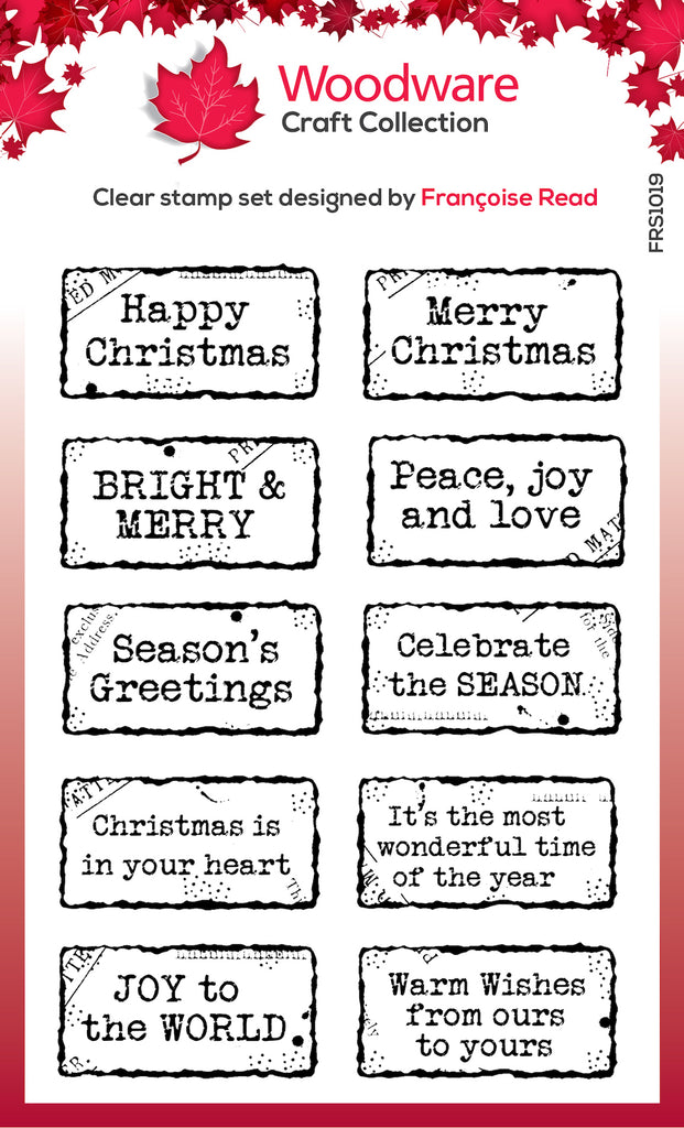 Woodware Craft Collection Christmas Distressed Labels Clear Stamps frs1019