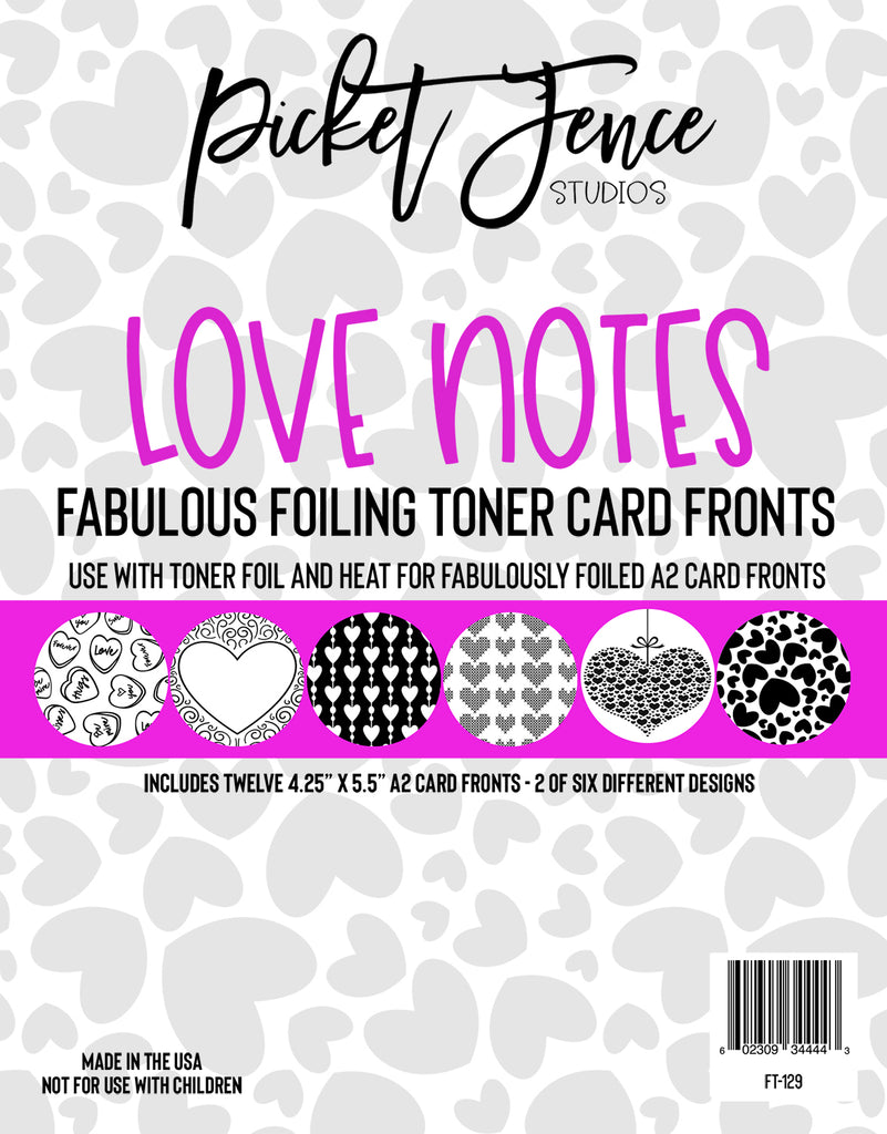 Picket Fence Studios Love Notes Foiling Toner Card Fronts ft-129