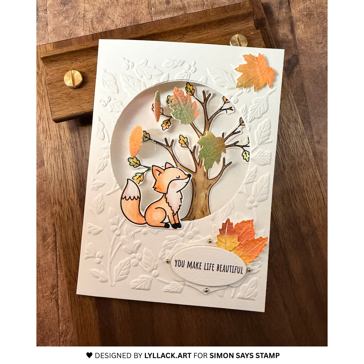 Simon Says Stamp Fab Fall Leaves Wafer Dies s1183 Sending Cheer Thais Carvalho Fox Card