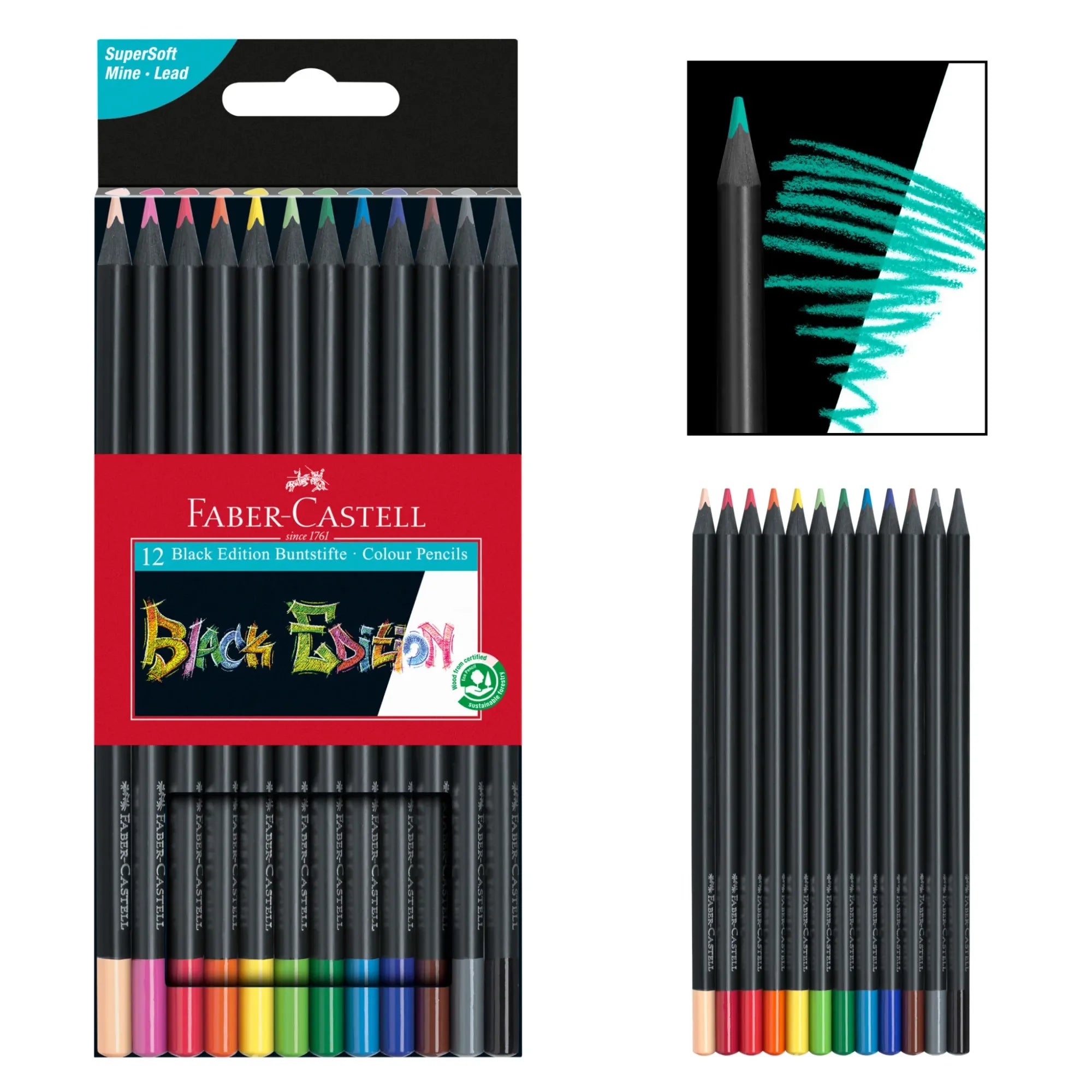 Faber-Castell Black Edition Color 12 Pencil Set fc116412