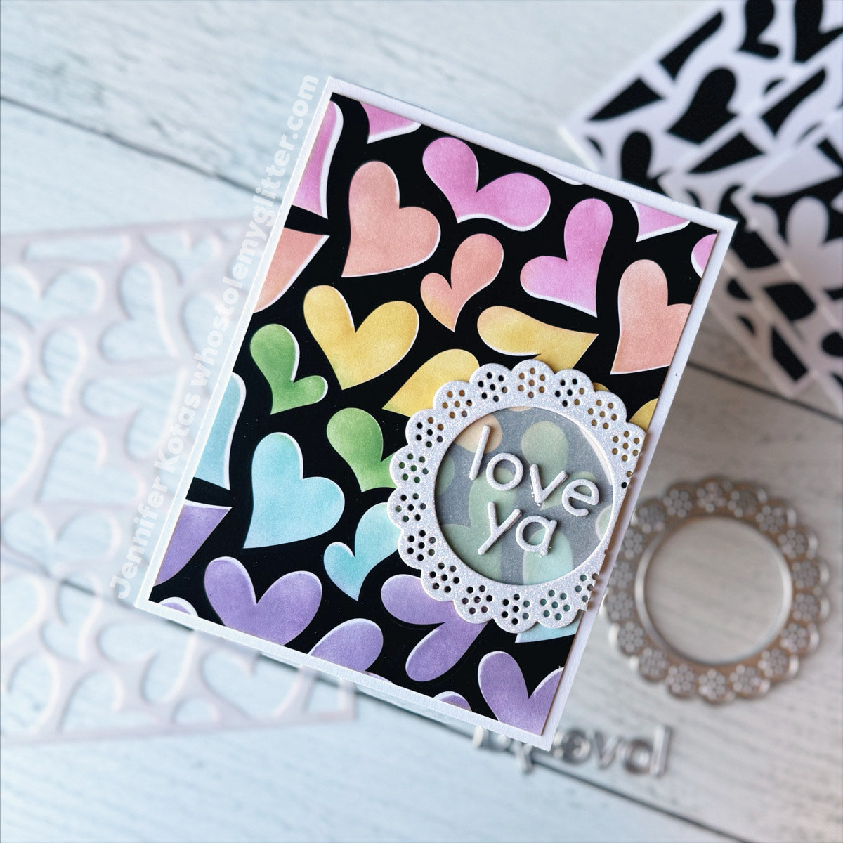 Simon Says Stamp Stencil and Foil Transfer Cards Falling In Love set908fl To Love Love You Card