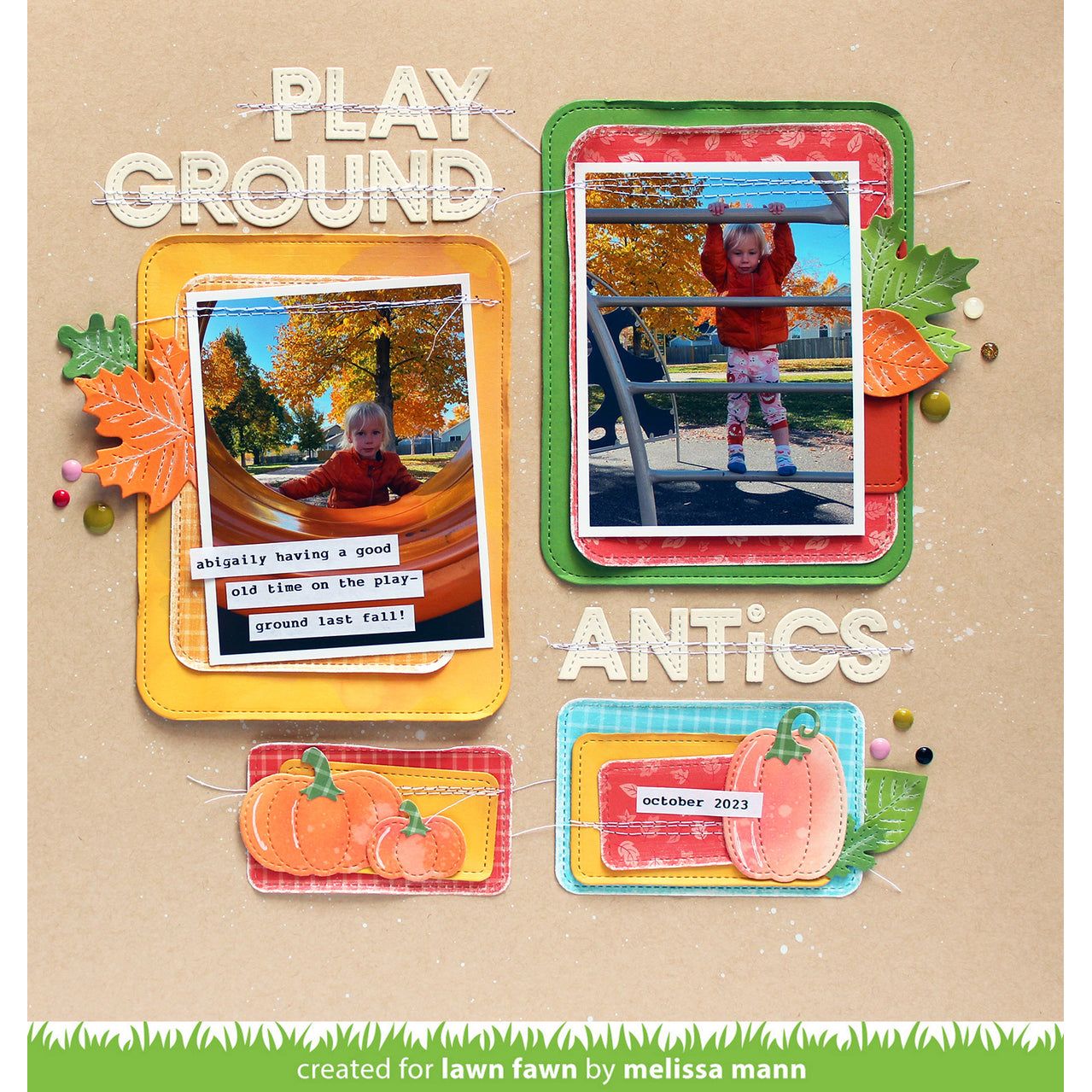 Lawn Fawn Large Stitched Rounded Rectangle Stackables Dies lf3518 Playground Scrapbook Layout
