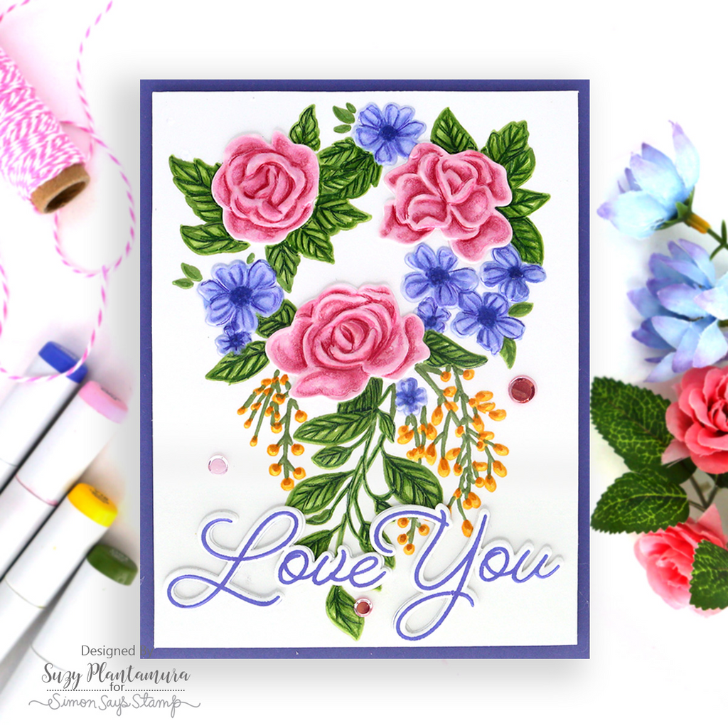 Simon Says Stamp Embossing Folder and Cutting Dies Fancy Rose Bouquet sfd525 Heart to Heart Love You Card | color-code:ALT01