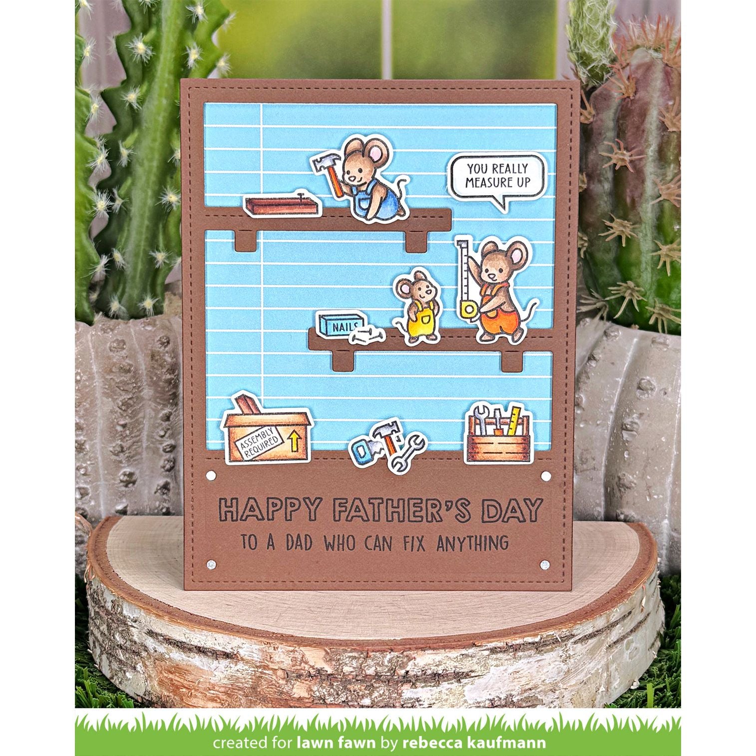 Father's Day card with mice and tools and sentiment 'To a dad who can fix anything'