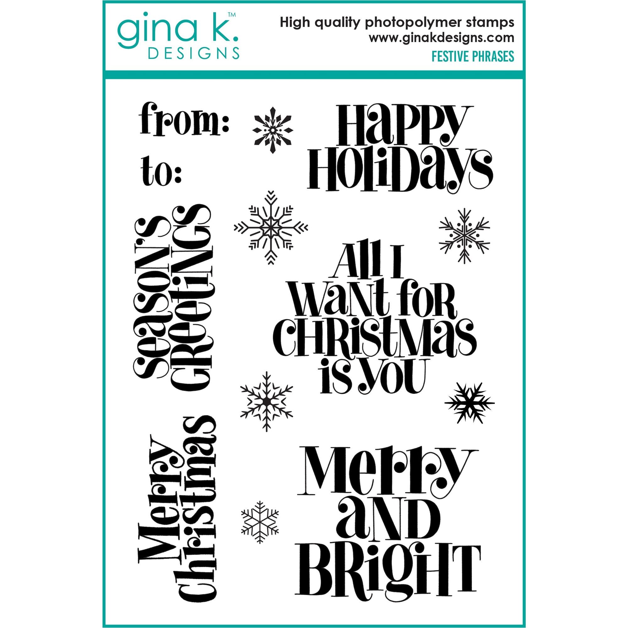 Gina K Designs Festive Phrases Clear Stamps gkd181