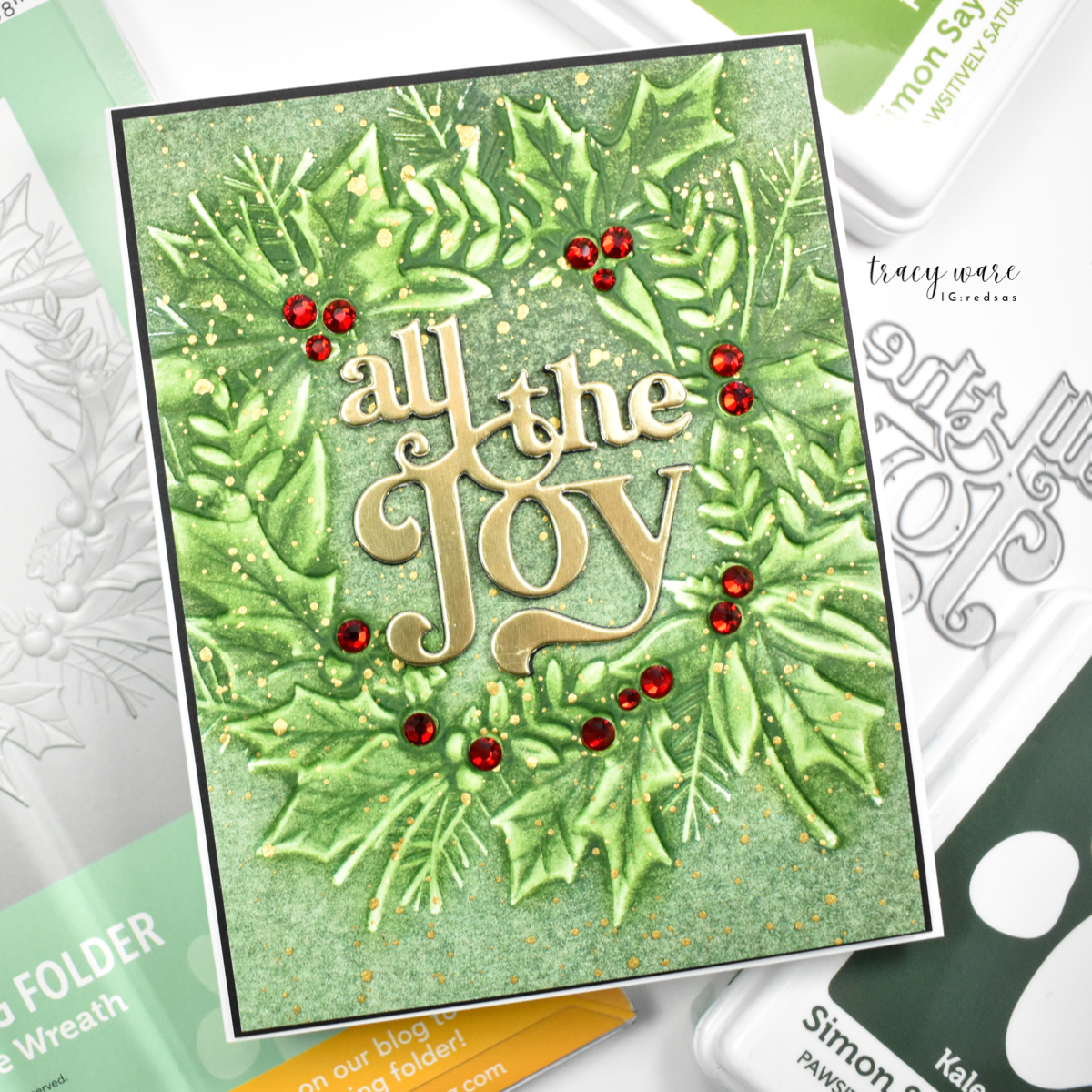 Simon Says Stamp Embossing Folder Festive Wreath sf568 Sugar and Spice Holiday Card
