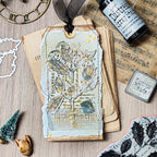 Tim Holtz Festive Collage Stamps with Simon Says Stamp Dies Bundle setfc25 Christmas Tag