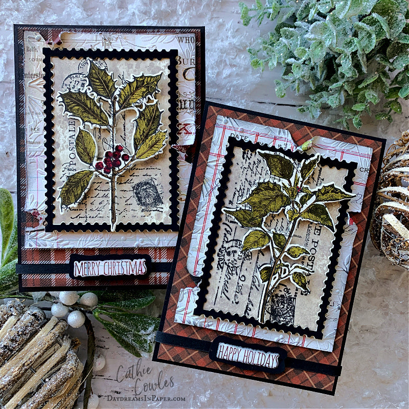 Tim Holtz Festive Collage Stamps with Simon Says Stamp Dies Bundle setfc25 Christmas Cards