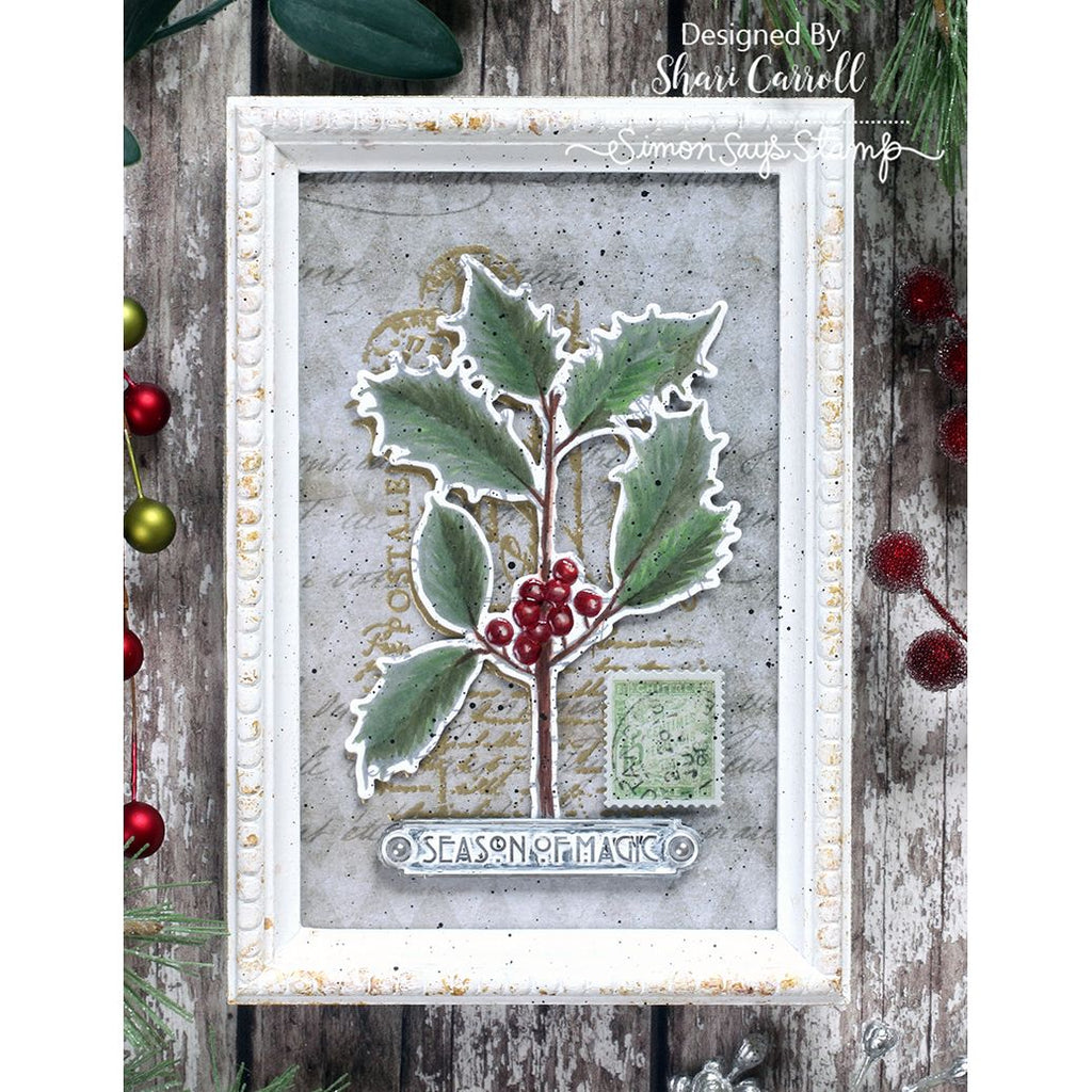Tim Holtz Festive Collage Stamps with Simon Says Stamp Dies Bundle setfc25 Christmas Frame