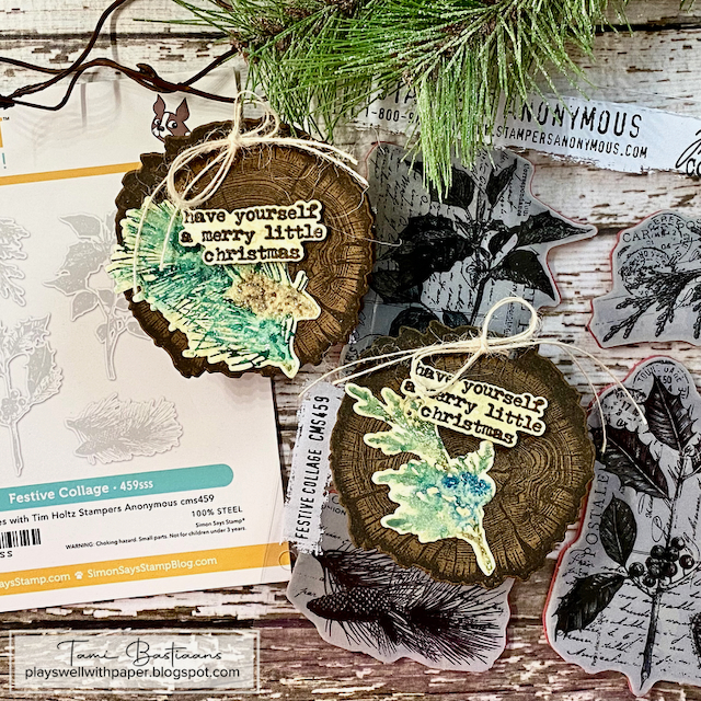 Tim Holtz Festive Collage Stamps with Simon Says Stamp Dies Bundle setfc25 Christmas Tags | color-code:ALT07