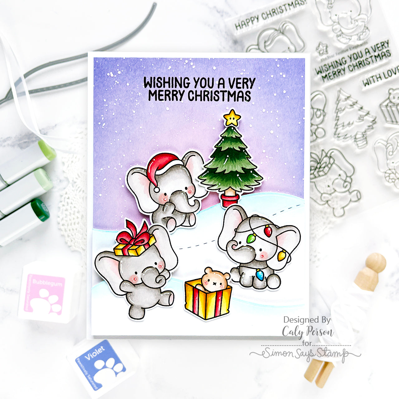 Simon Says Stamps and Dies Festive Elephants set897fe DieCember Christmas Card | color-code:ALT02