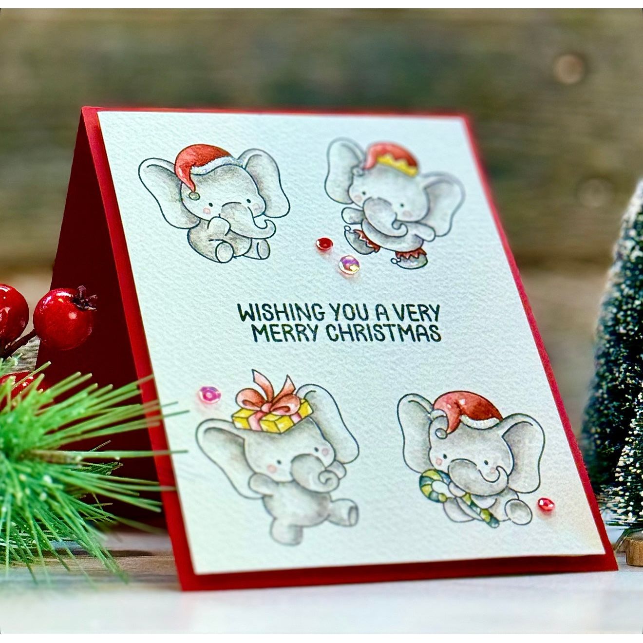 Simon Says Stamps and Dies Festive Elephants set897fe DieCember Christmas Card
