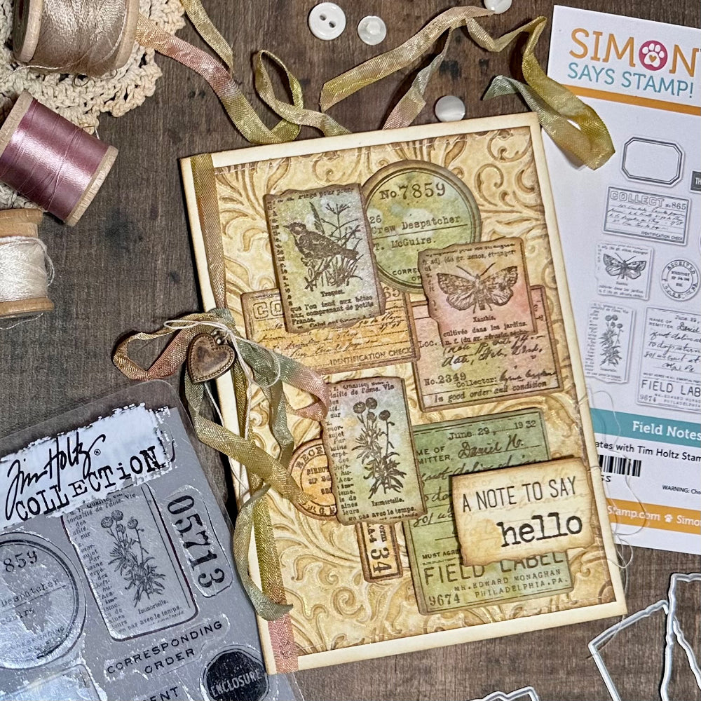 Tim Holtz Field Notes Stamps with Simon Says Stamp Dies Bundle setfn26 Vintage Card
