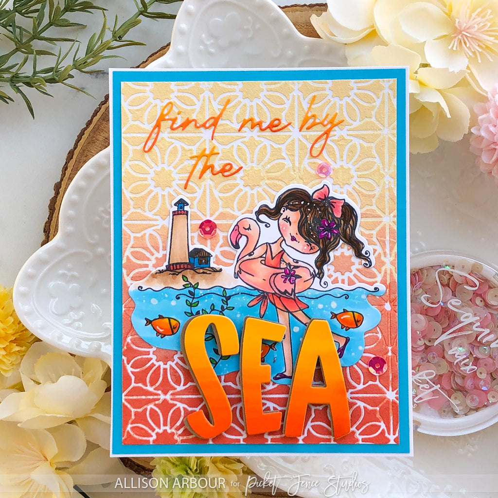 Picket Fence Studios Dear Summer Loving Stamp and Die Bundle find me by the sea