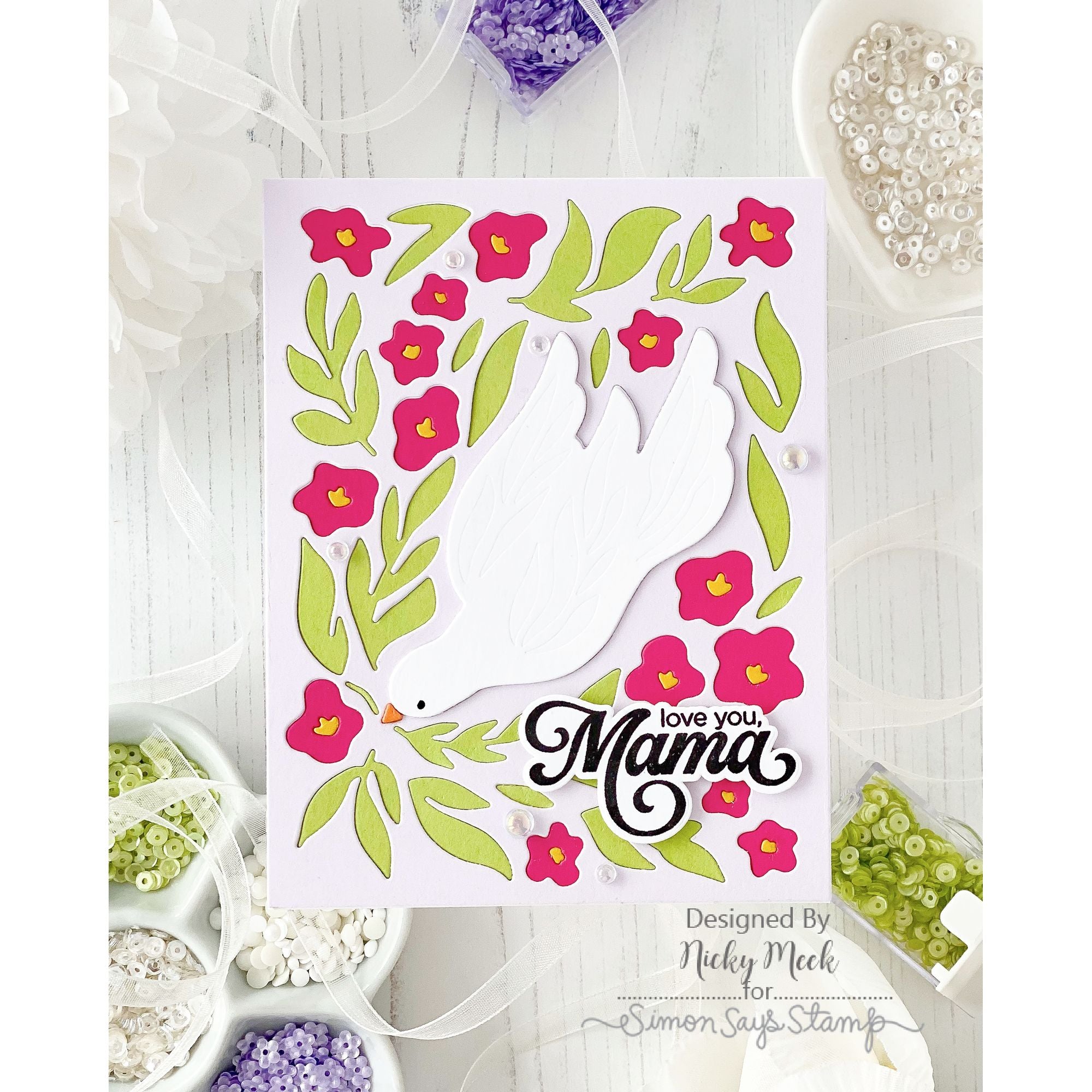 Simon Says Stamp Floral Birdscape Wafer Dies 1511sd In My Heart Love You, Mama Card