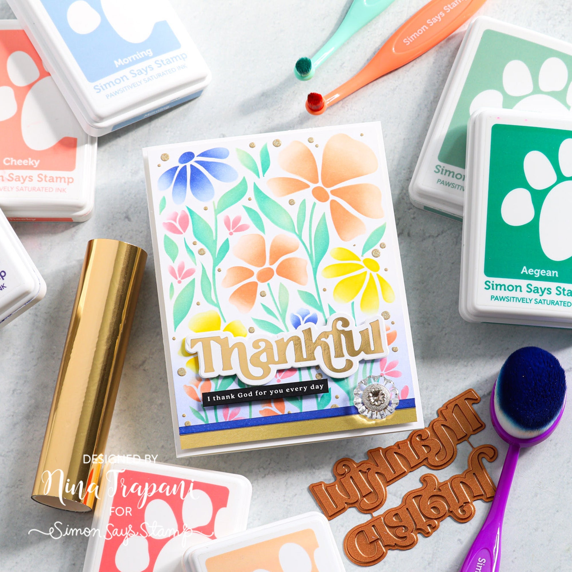 Simon Says Stamp Stencils Floral Whimsy ssst221683 Stamptember Thankful Card | color-code:ALT01