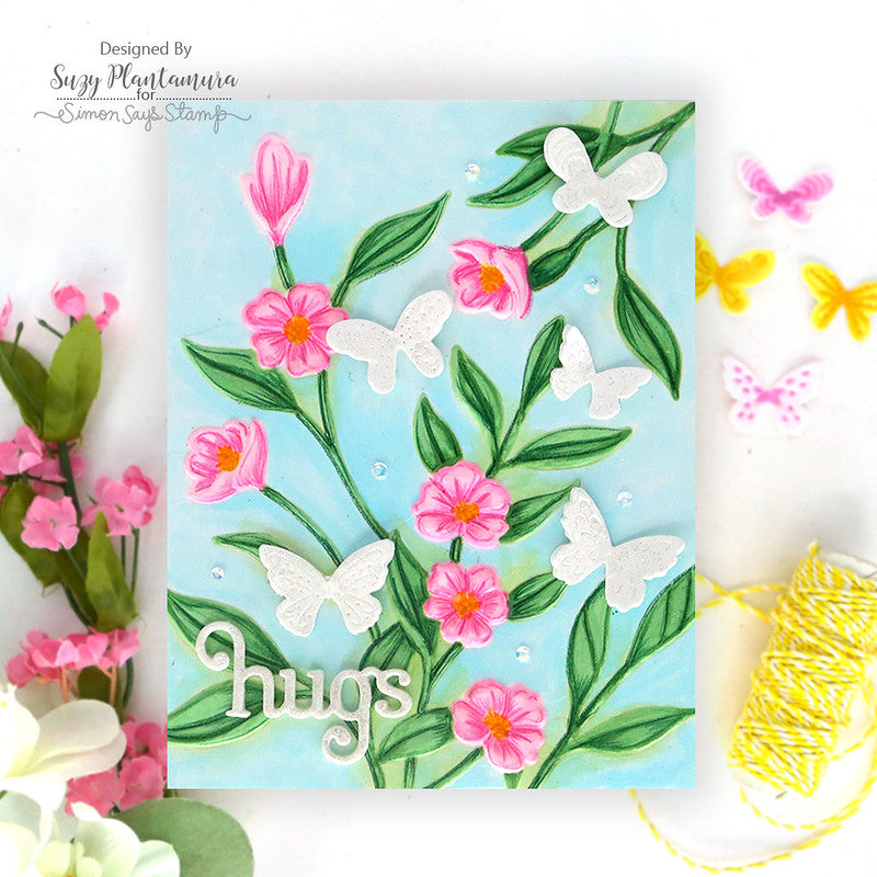 Simon Says Stamp Embossing Folder Floral Bunches sf501 Moments in Time Hugs Card | color-code:ALT12