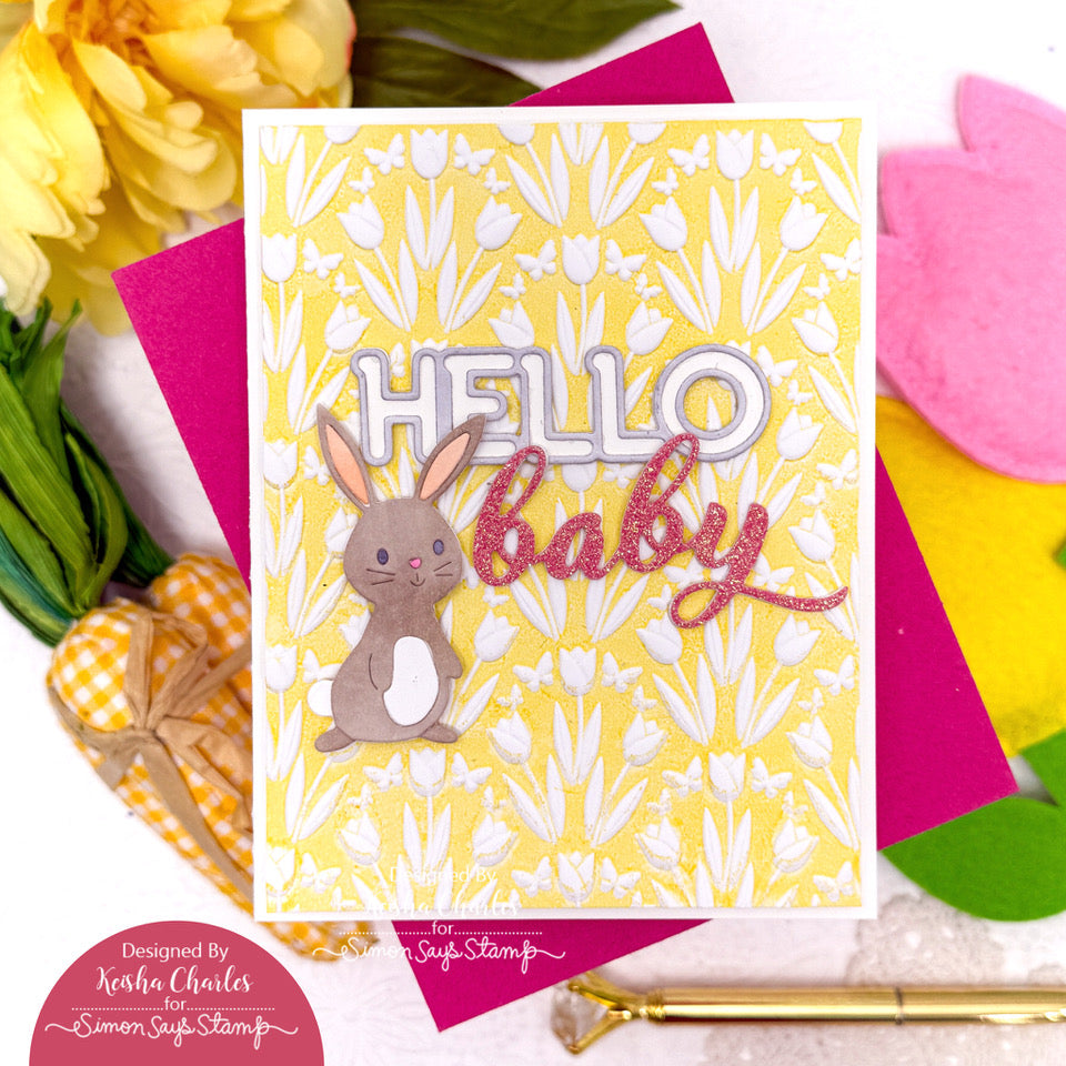 Simon Says Stamp Embossing Folder Floral Butterfly Bouquets sf507 Favorite Things Baby Card