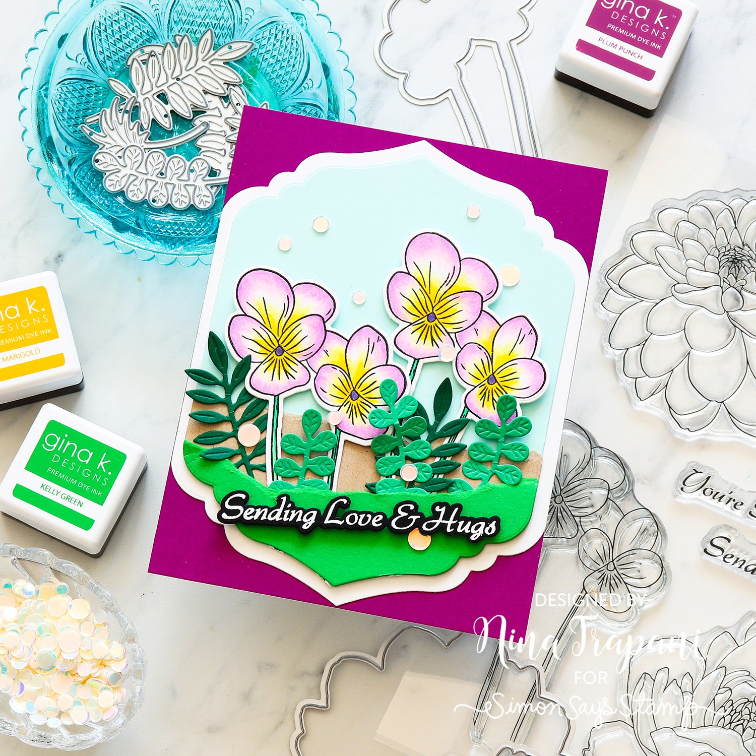 Floral Card Featuring Pansies with Sentiment Sending Love and Hugs