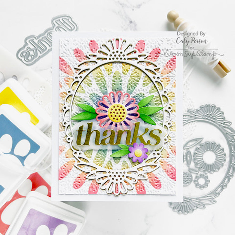 Simon Says Stamp Embossing Folder Flower Buds Unfolding sf396 Celebrate Thanks Card | color-code:ALT01