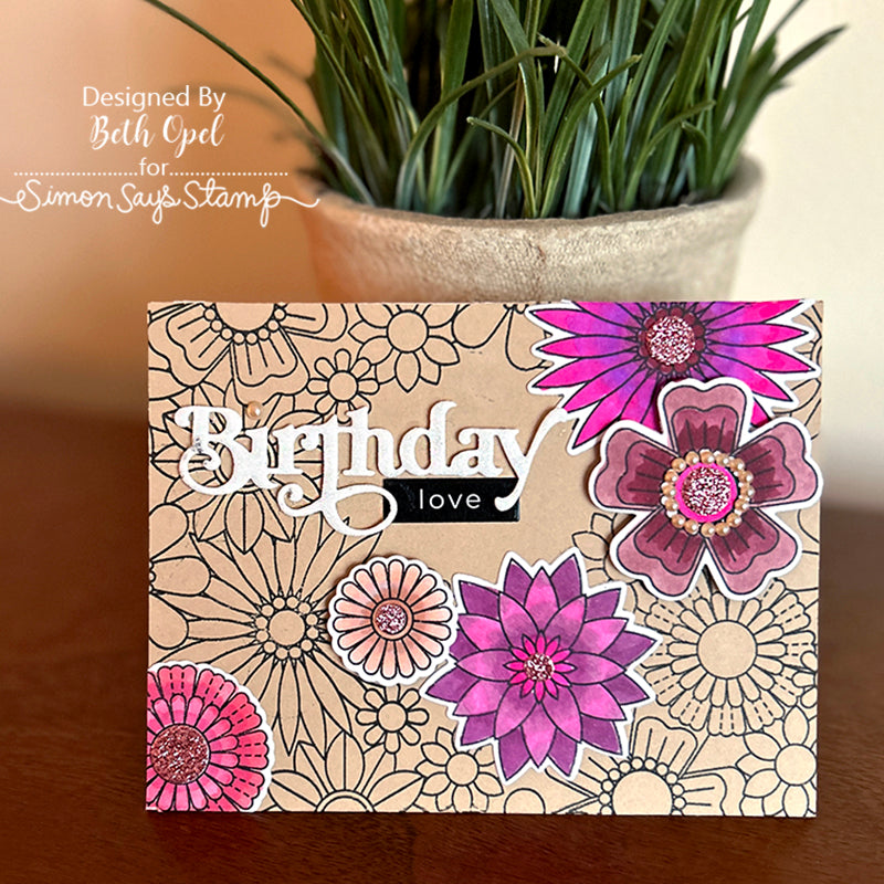 Simon Says Cling Stamp Flower Burst sss102810 Smitten Birthday Card