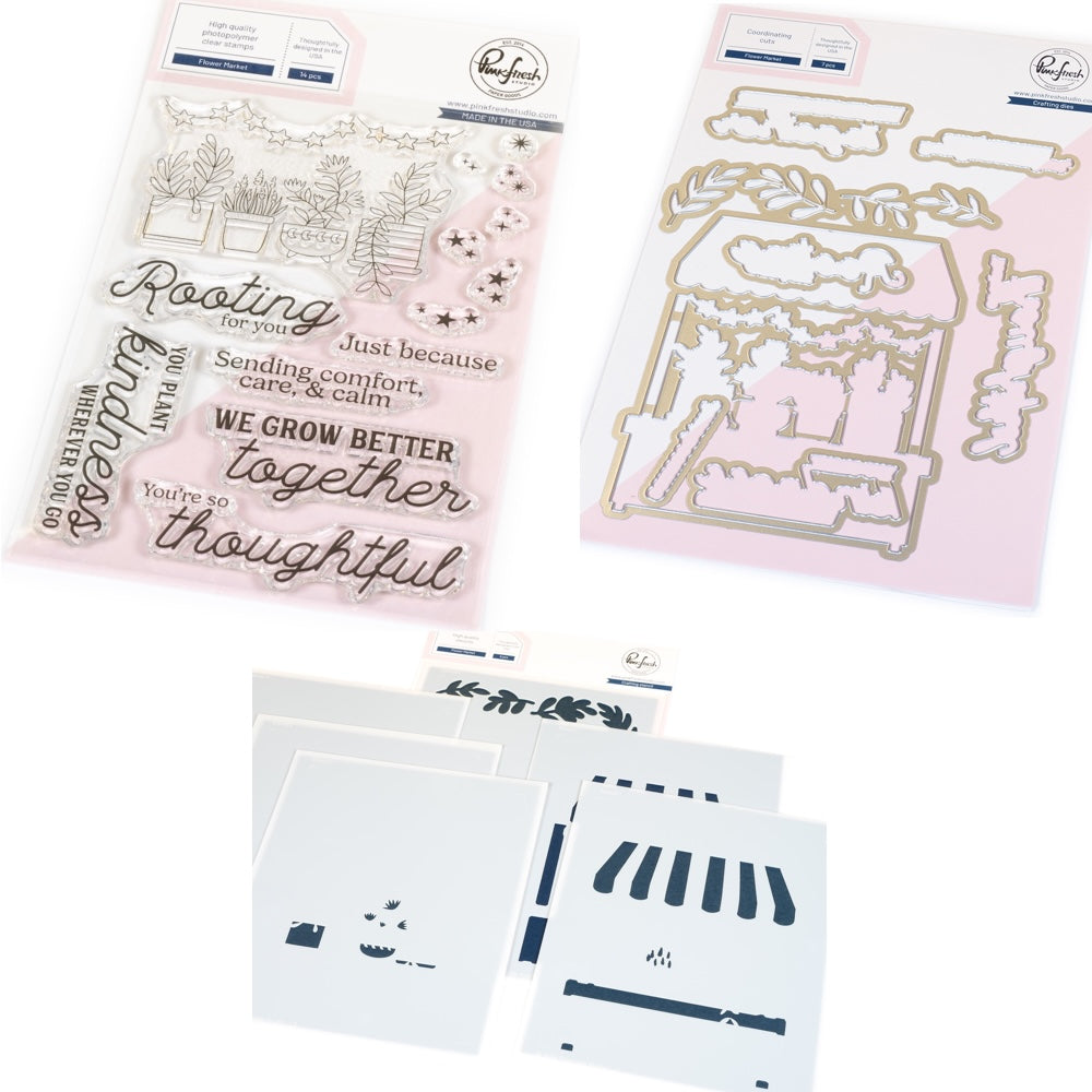 Pinkfresh Studio Flower Market Stamps Dies And Stencils Bundle