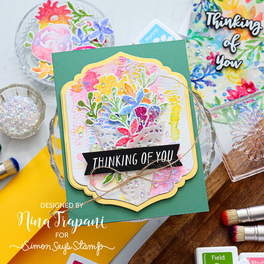 Simon Says Stamp and Dies Watercolor Bouquet set1167wb Thinking of You Card | color-code:ALT14