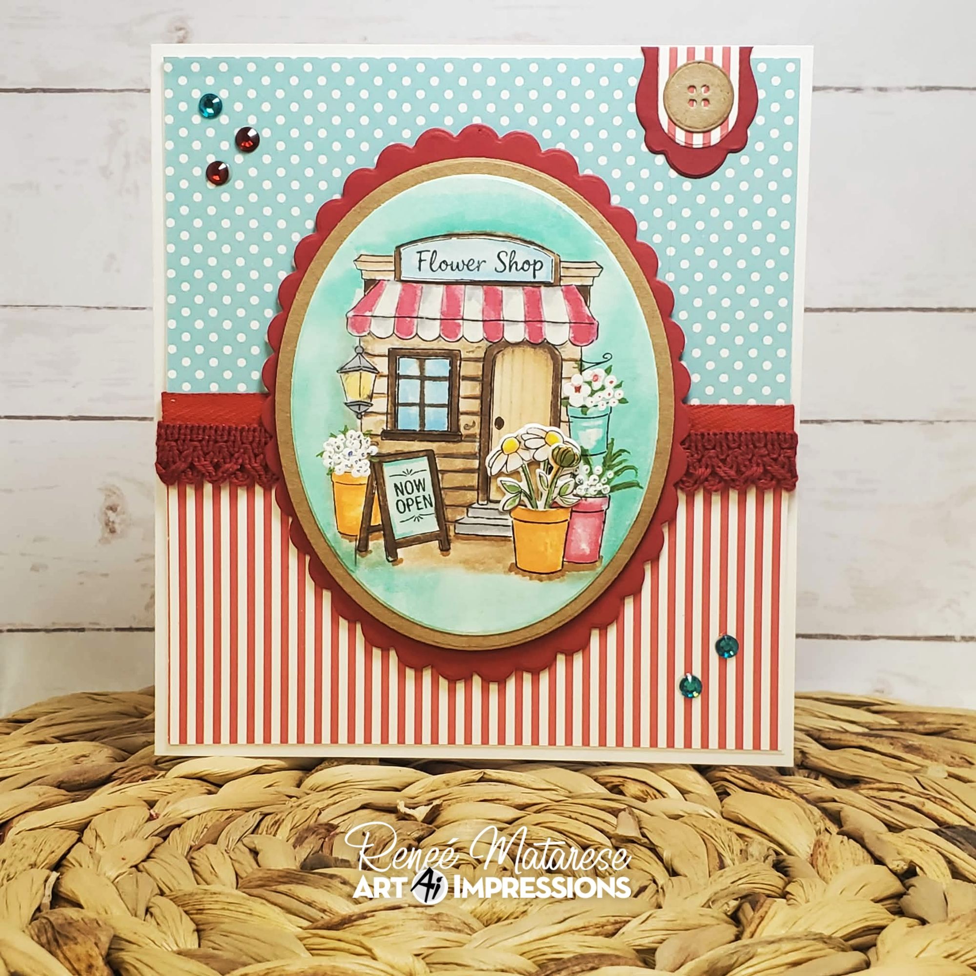 Flower Shop Card with striped and polka dot background