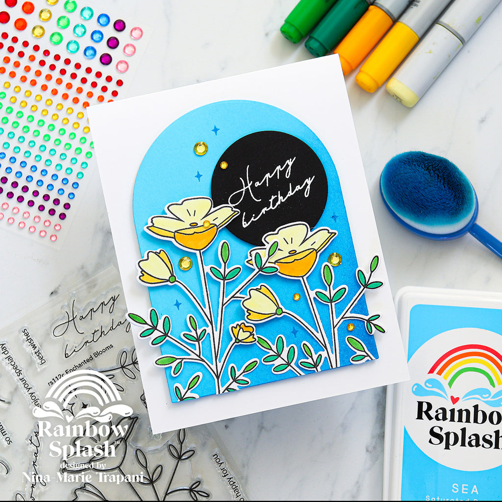 Rainbow Splash Wafer Die Enchanted Blooms rsd605c Birthday Card