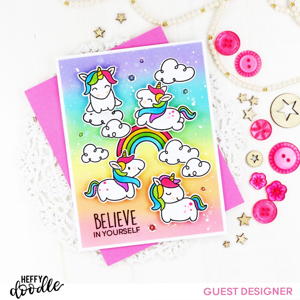 Heffy Doodle FLUFFY PUFFY UNICORN Clear Stamps hfd0286 Fluffy Puffy Unicorns Card | color-code:ALT03