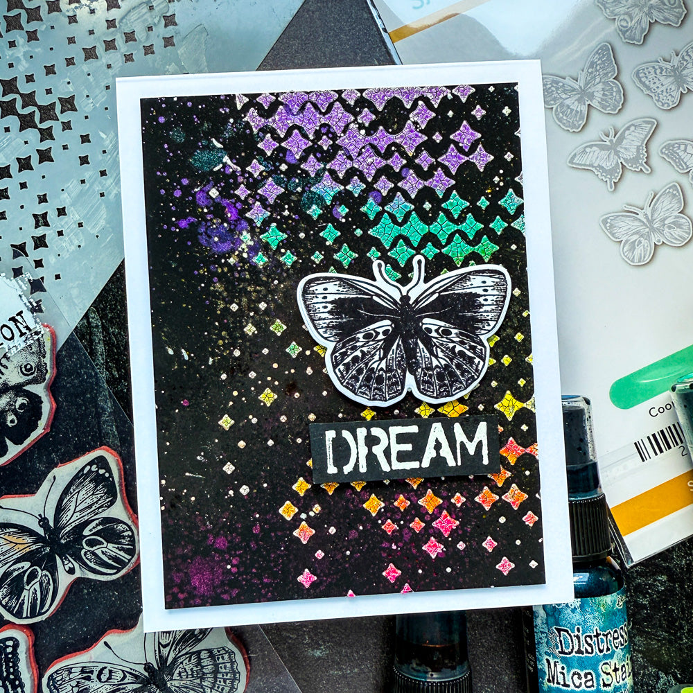 Tim Holtz Flutter Stamps with Simon Says Stamp Dies Bundle setfl25 Dream Card